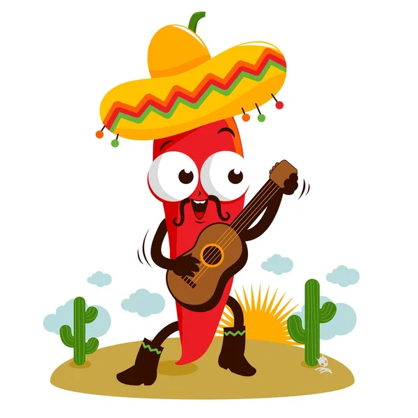 Mariachi chili pepper hraje na kytaru — Stockový vektor