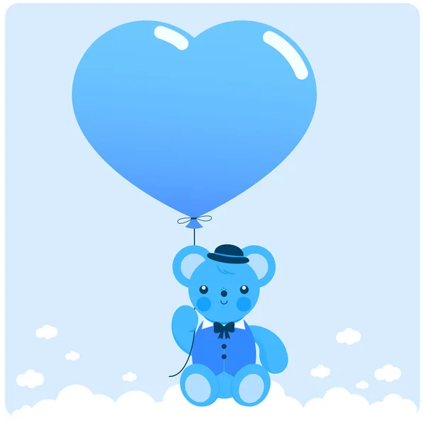 Мальчик плюшевый медведь и воздушный шар — стоковый вектор