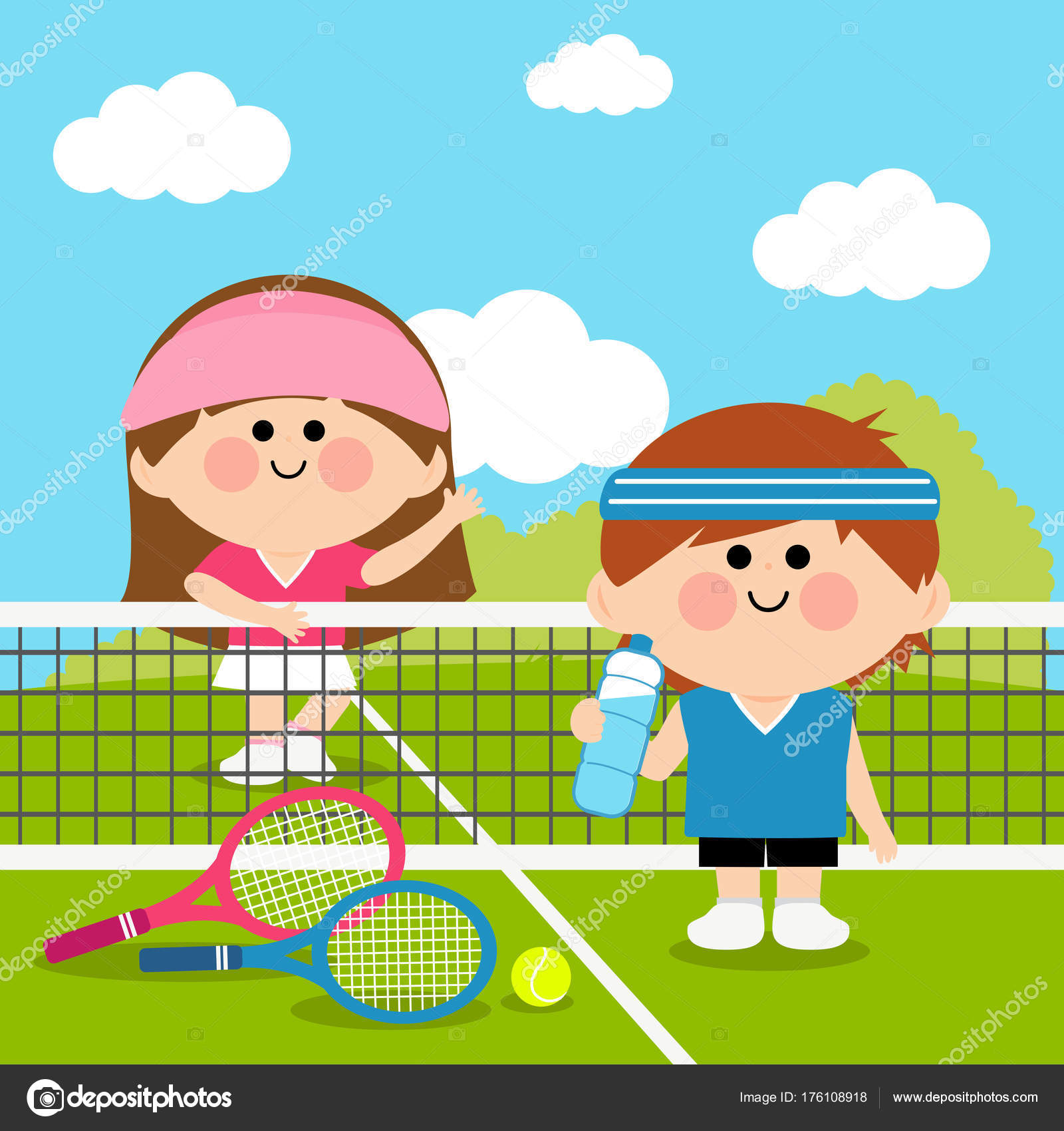 Criança tênis vetor jogo esporte raquete quadra infantil jogar