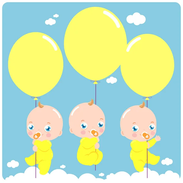 Bébés et ballons dans le ciel — Image vectorielle