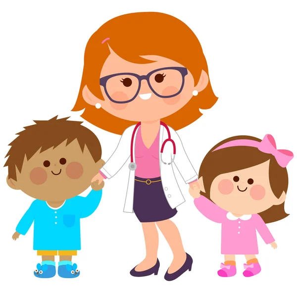 Pediatra e crianças doentes do sexo feminino — Vetor de Stock