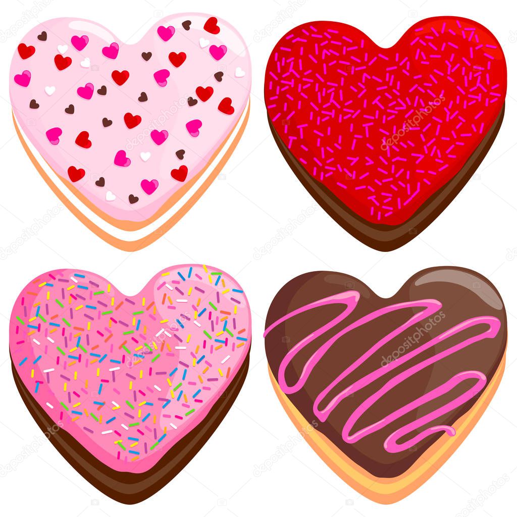 Heart shaped donuts collection. 