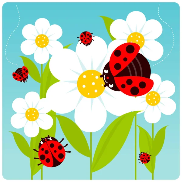 Coccinelles et fleurs — Image vectorielle