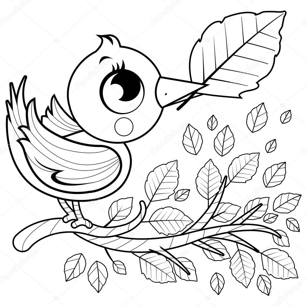 Download Pássaro em um galho com folhas. Página de livro para ...