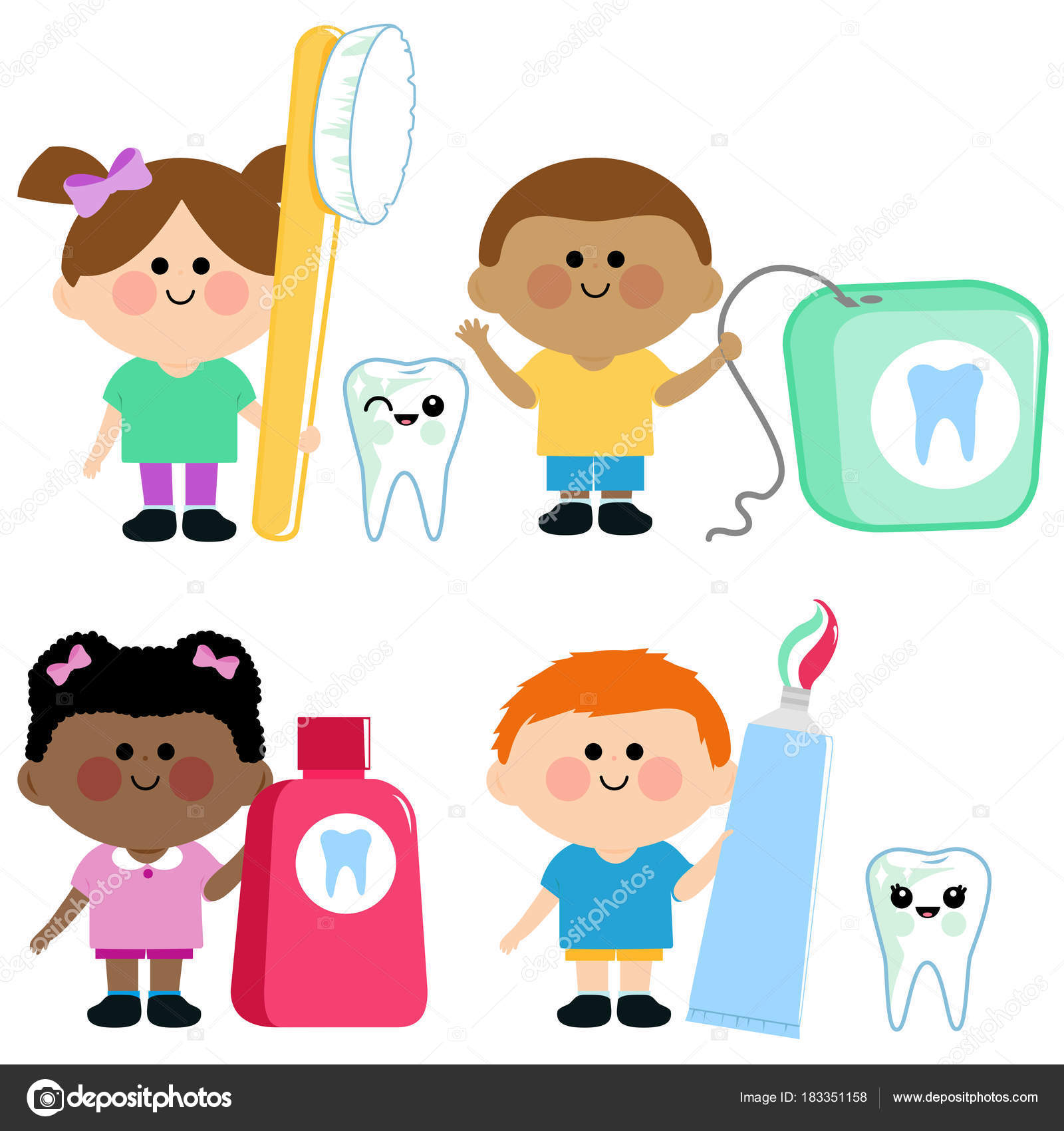 Juego de vectores de higiene dental infantil Vector de stock