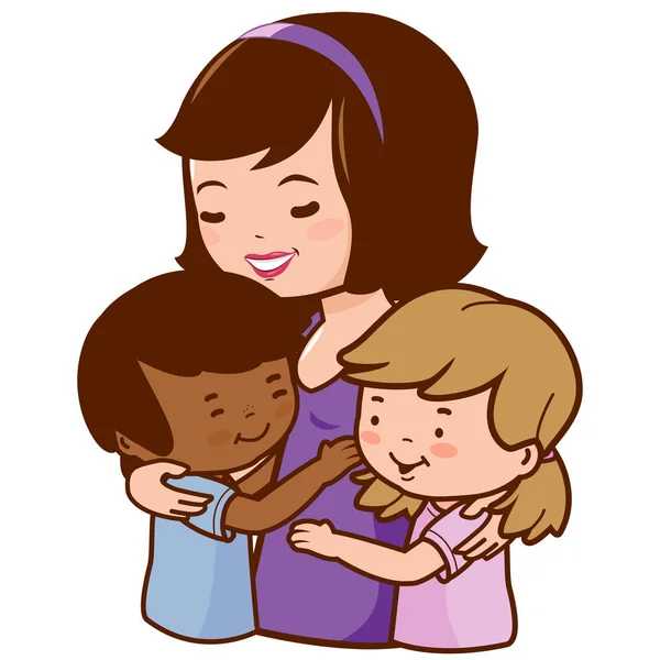 Mother holding her adopted children — Stock Vector