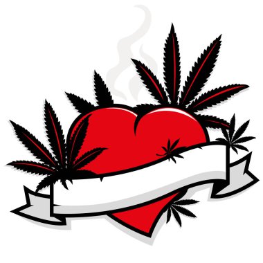 Kalp ve afiş üzerinde marihuana bırakır