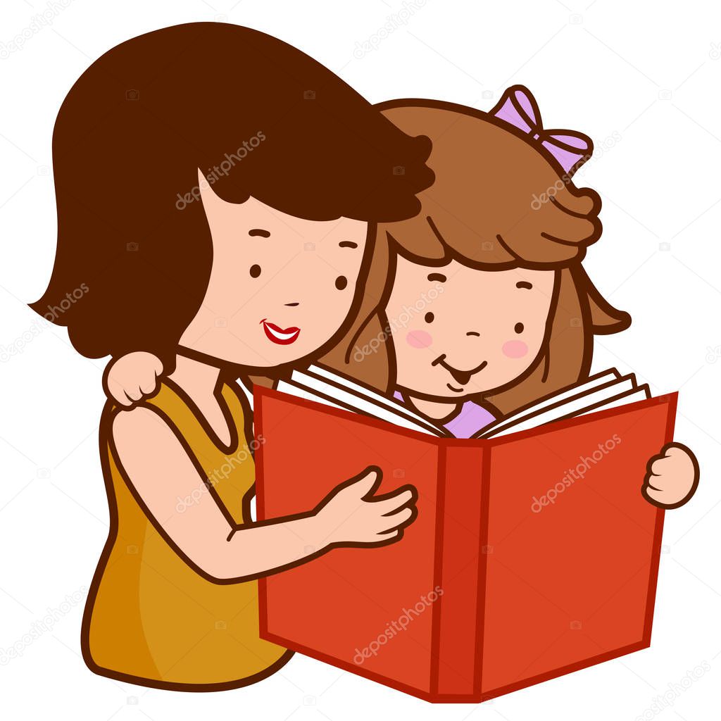 Mother and daughter reading a book.