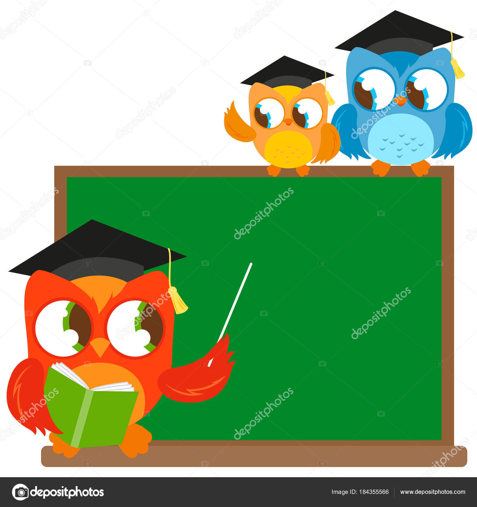 Eulenlehrerin zeigt auf Tafel und Schüler im Klassenzimmer Stock-Vektorbild  von ©stockakia 184355566, image size:1600x1700