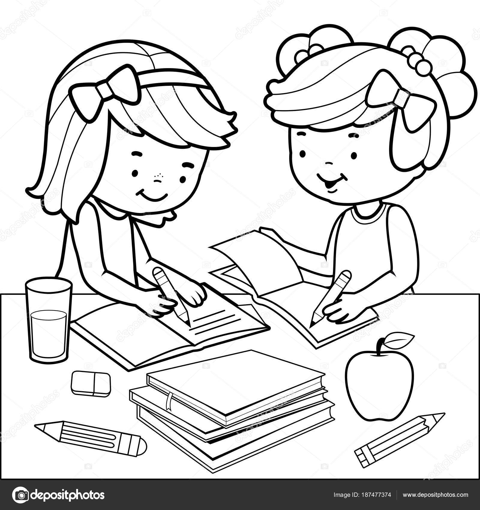 Imagenes De Ninos Haciendo La Tarea Para Colorear