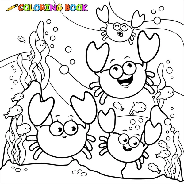 Underwater image with cute crabs. Coloring book page — Stock Vector