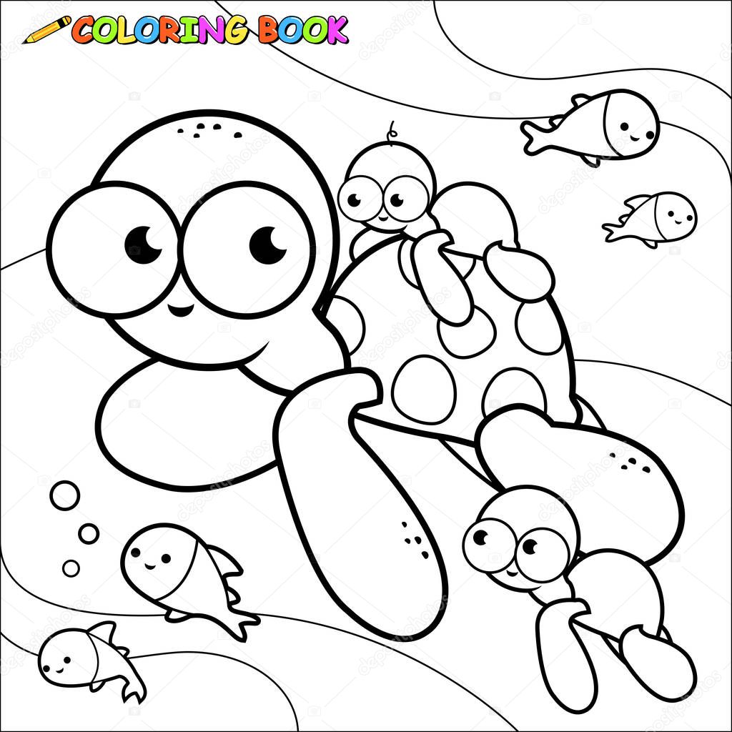 Sea turtles underwater. Coloring book page