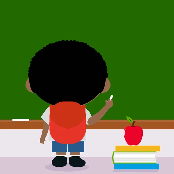 Niño estudiante en la clase de escritura en pizarra — Vector de stock