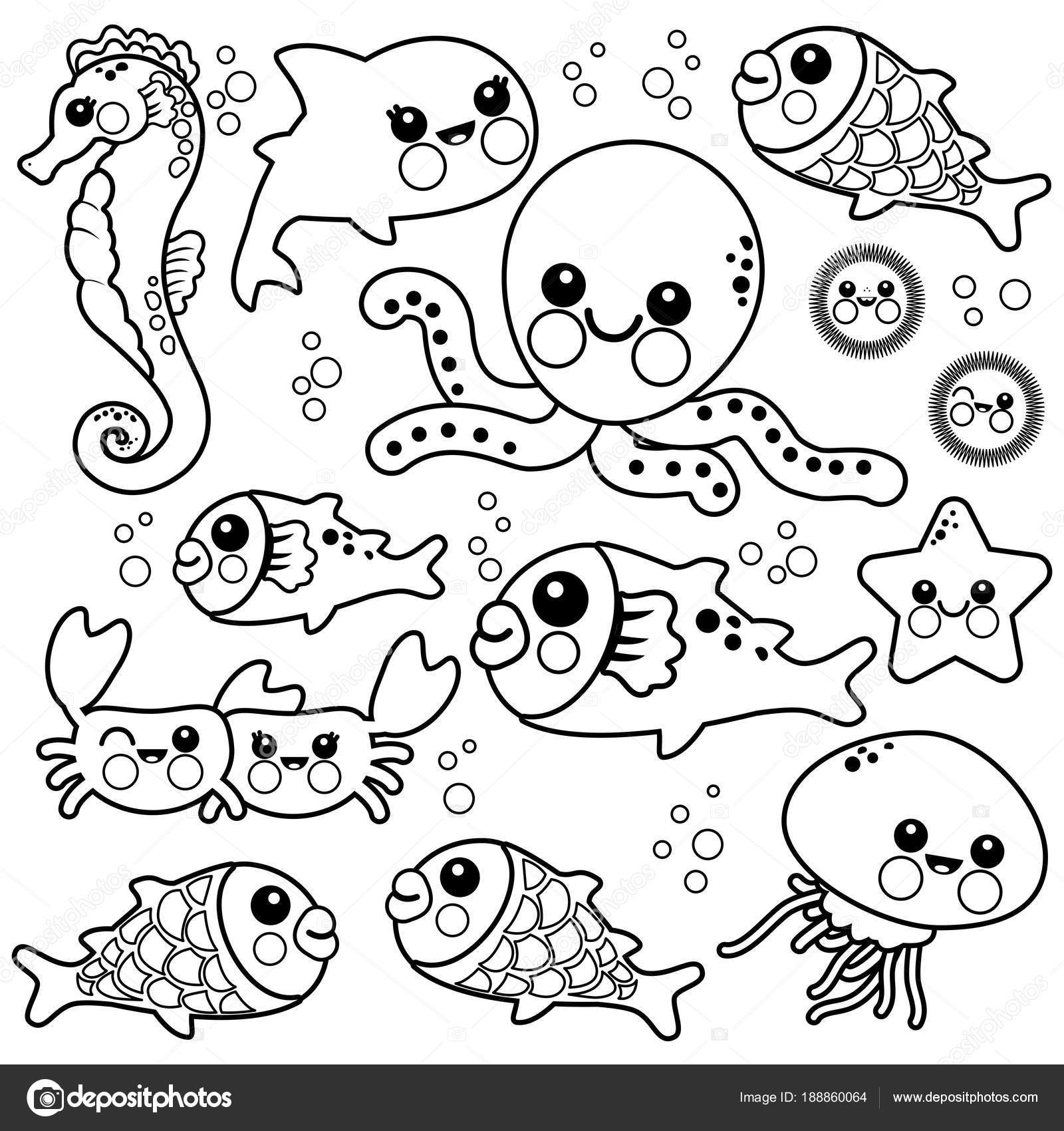 Sea animals. Coloring book page Stock Vector Image by ©stockakia #188860064