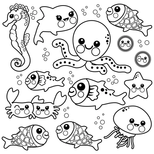 pix Kawaii Sea Animals Coloring Pages vector sea animals coloring images