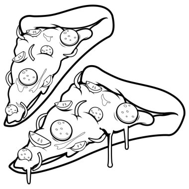 Pizza dilimleri. Siyah ve beyaz kitap sayfa boyama