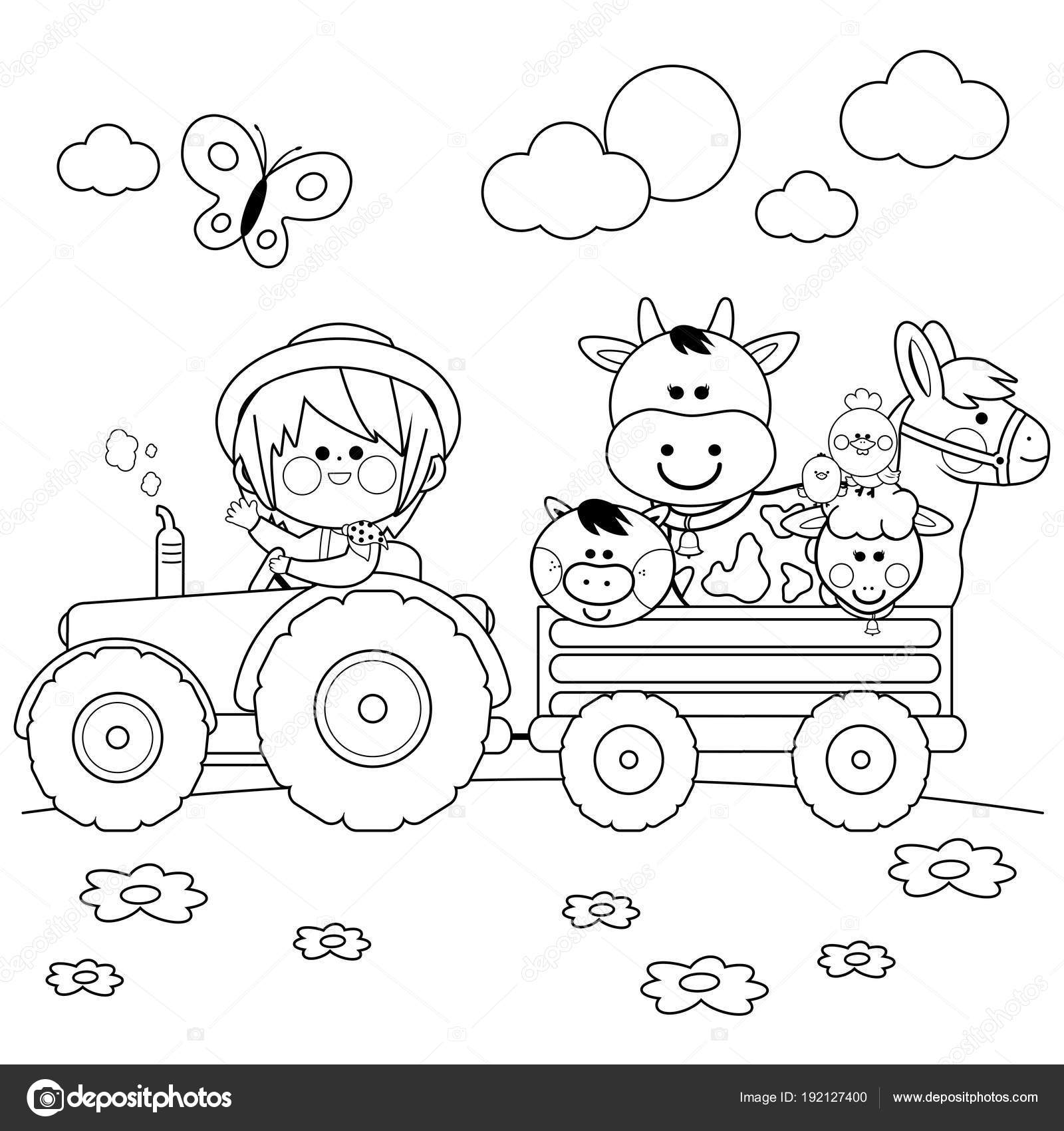 Desenhos animados de tractor para colorir livro