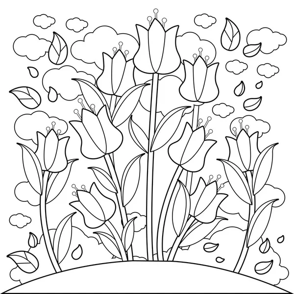 Flori de lalea. Pagina de carte de colorat — Vector de stoc