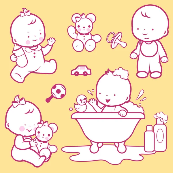 Ícones de tempo de banho de bebê —  Vetores de Stock