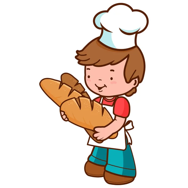 Giovane ragazzo panettiere che tiene pani di pane . — Vettoriale Stock