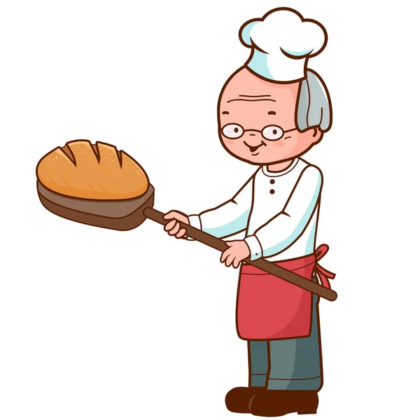 Пекарь с хлебом. Векторная иллюстрация — стоковый вектор