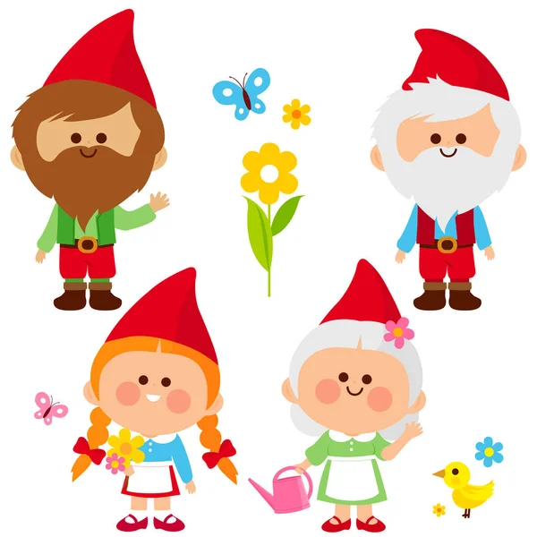 Colección de gnomos de jardín. — Vector de stock