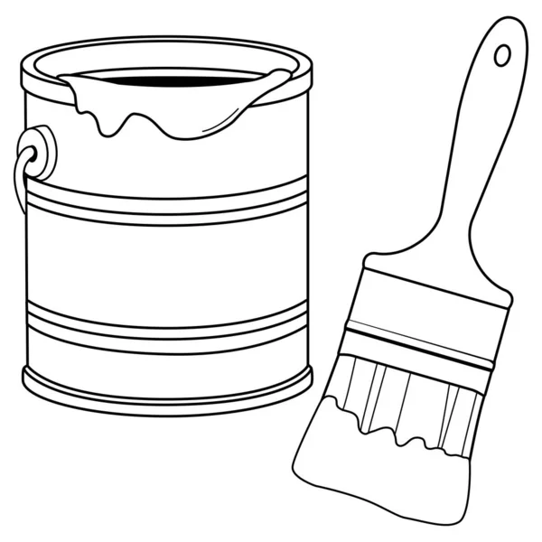 Paint Bucket Brush Vector Black White Coloring Page — Stock Vector