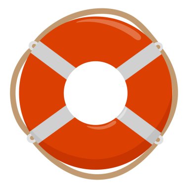 İple hayat kurtarıcı. Beyaz arka planda yaşam şamandırası. Can simidi, şamandıra halkası deniz güvenliği ve yardım için. Vektör illüstrasyonu