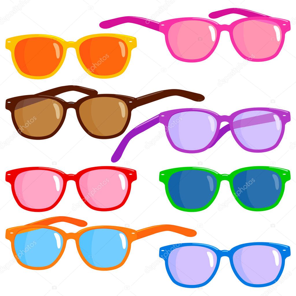 Collection of colorful sunglasses. Vector illustration