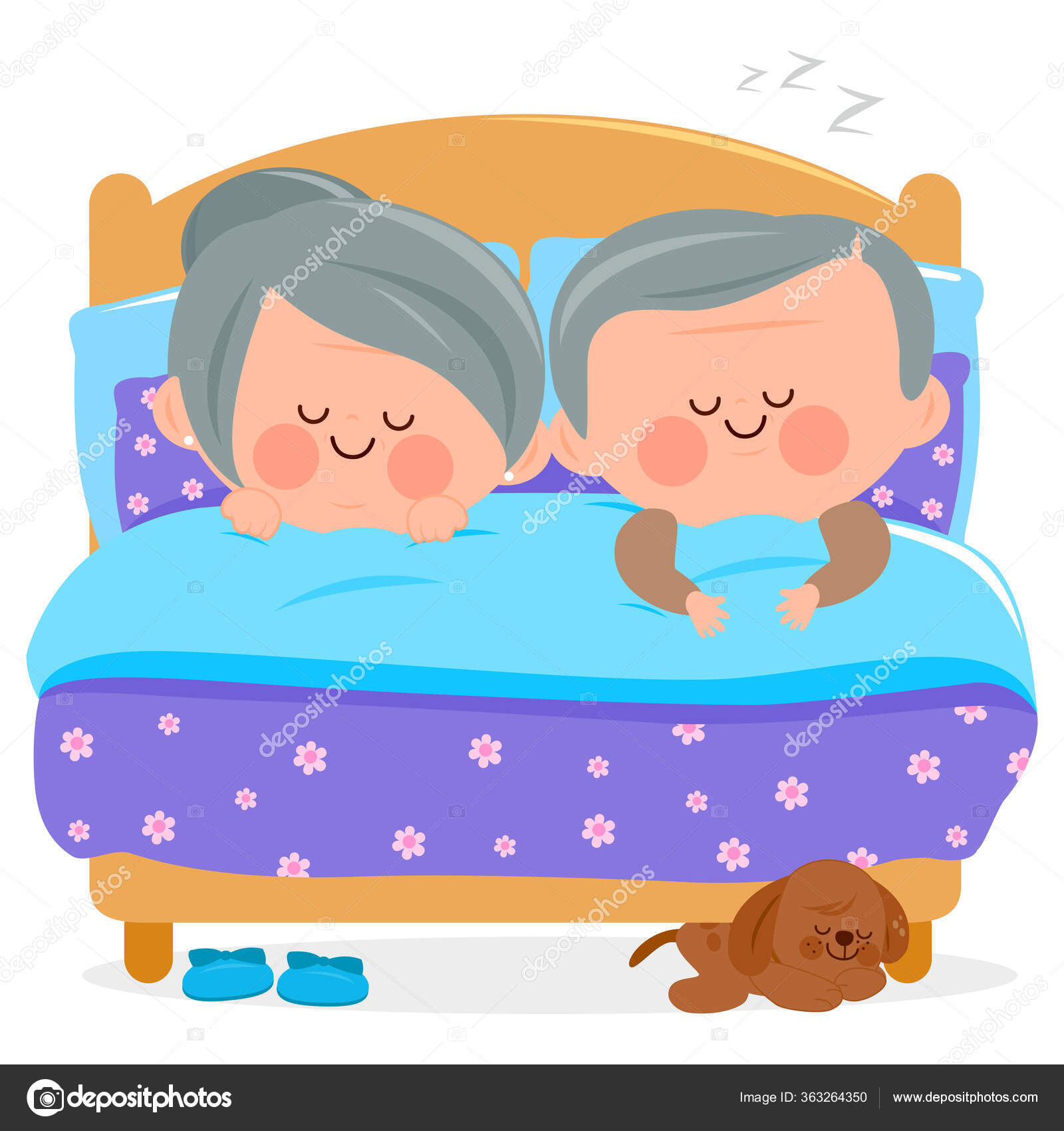 Senior Couple Sleeping Together Bed Vector Illustration Stock Vector Image  by ©stockakia #363264350