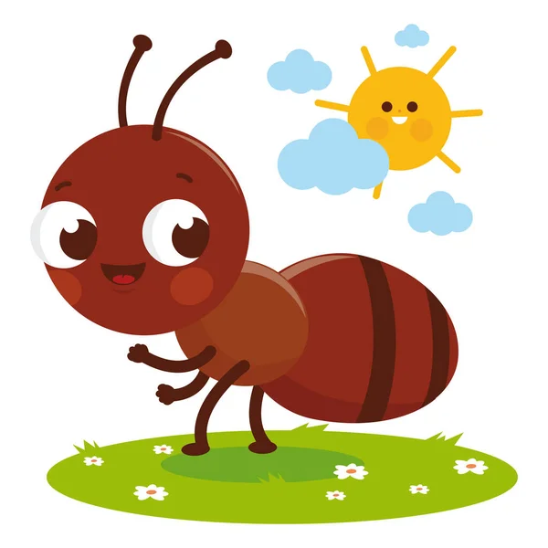 Χαριτωμένο Μυρμήγκι Στο Γρασίδι Εικονογράφηση Διανύσματος — Διανυσματικό Αρχείο