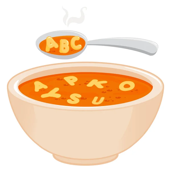 Cuenco Sopa Pasta Alfabeto Cuchara Ilustración Vectorial — Archivo Imágenes Vectoriales