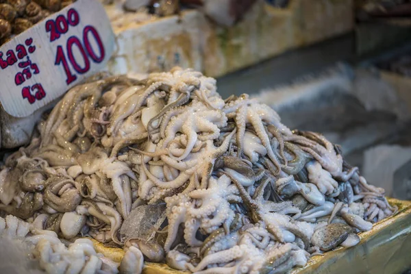 Bläckfisk på sälja på gatan matmarknad i Thailand — Stockfoto