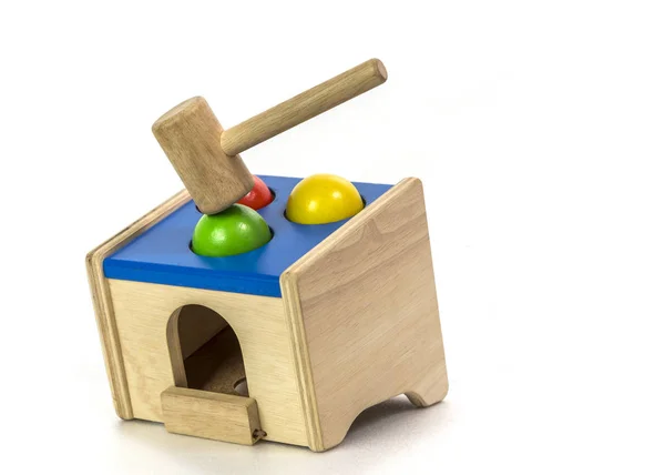 Wood hammer and wood ball toy for children or Wood hammer toy hi — Stock Photo, Image