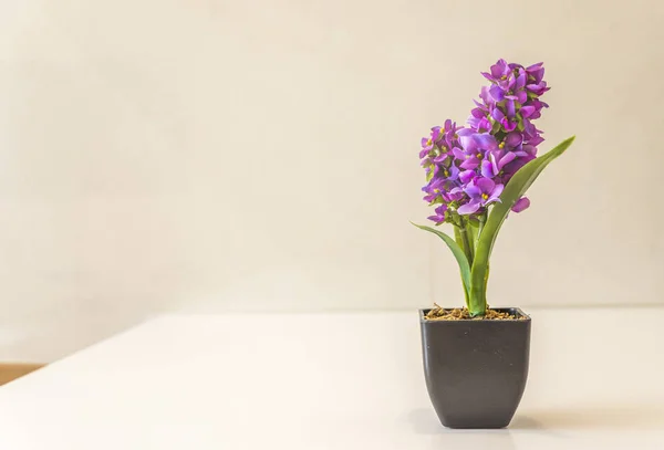 Artificial Flowers on white table with space for copy — Stock Photo, Image