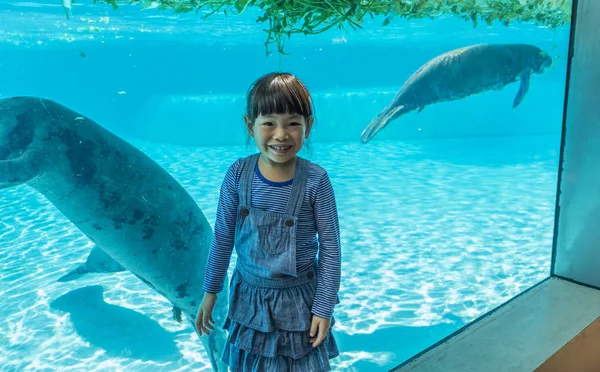 Підмайстри в зоопарку з маленькою дівчинкою — стокове фото