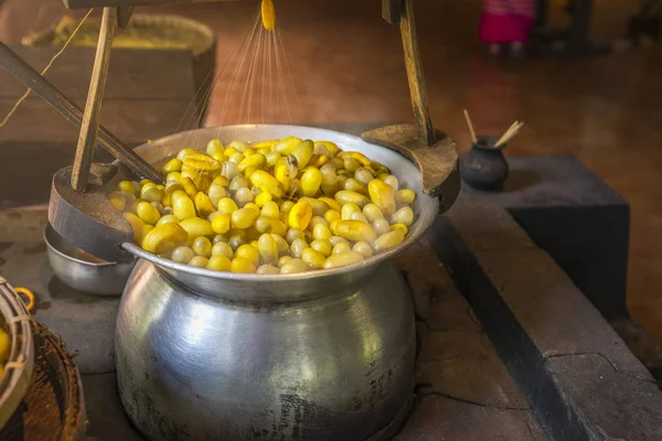 Kokning gul silkeskokonger — Stockfoto