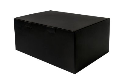 Sert karton kutu, her tarafı siyah. Metin, tasarım ya da markalaşma için boş alan. Şişman şekilli kara kutu.