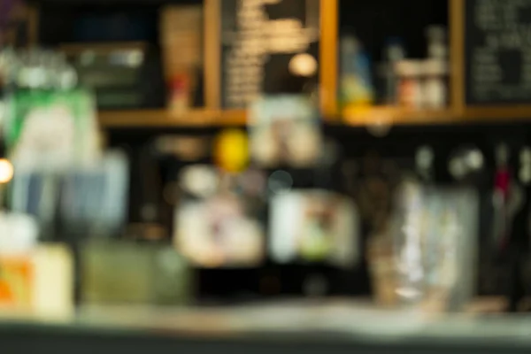 Verschwommenes Bild Von Kleinem Café Theke Kaffeemaschine Regal Und Anderen — Stockfoto