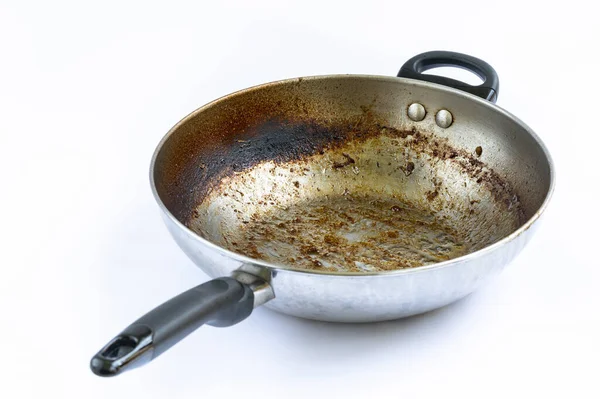 Isolated White Background Iron Frying Pan Burning Mark Oily Stains — Stock Photo, Image