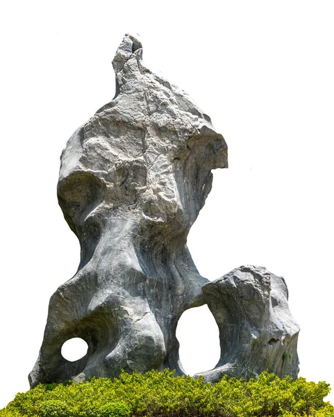 Ізольований Білому Тлі Красивий Великий Натуральний Сірий Камінь Прикраси Саду — стокове фото