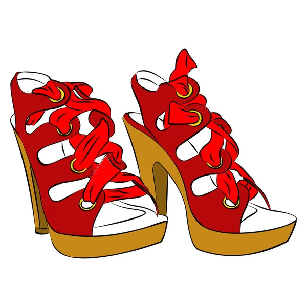 Desenho de elegantes sapatos de moda vermelha para o verão —  Vetores de Stock