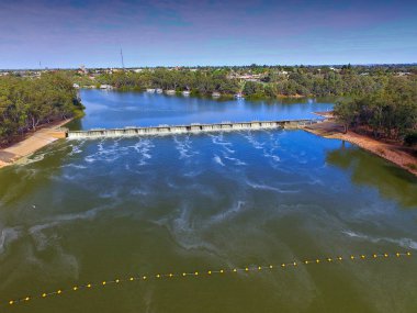 Aerial view of Mildura Weir on Murray River clipart