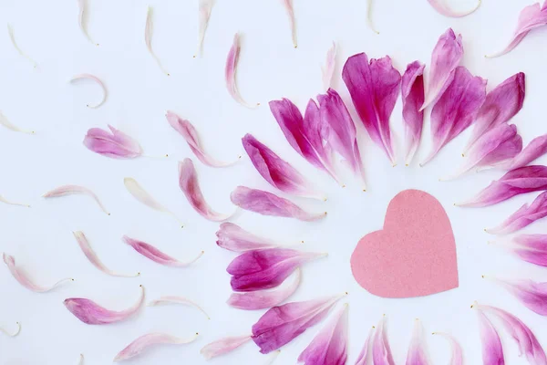 Corazón con delicados pétalos fondo — Foto de Stock