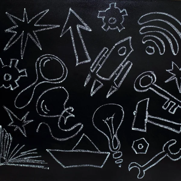 ideas for business start / images of various subjects chalk on black chalkboard