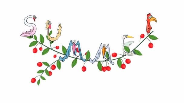 Vögel Buchstabenform Sitzen Auf Einem Schwingenden Zweig Aus Kirschholz Sommer — Stockvideo