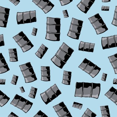 Mavi arka planda bir sürü siyah varili olan kusursuz bir şablon. çok sayıda tank çeşitli teknik ürünler