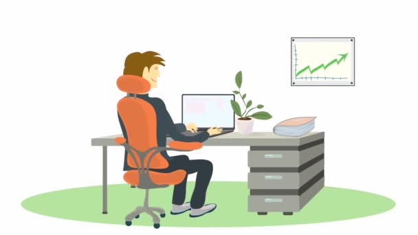 Manažer Aktivně Pracuje Notebooku Kanceláři Bezešvé Smyčky Grafická Animace Zvýšení — Stock video