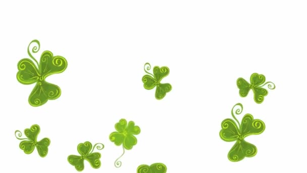 Graphic Animation Green Clover Leaves Falling Catch Moments Good Luck — Stock Video