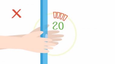 Animasyon 20 saniye boyunca akan suyun altında el yıkama durumu çubuğu yükleniyor. minimal viral tehdit dezenfeksiyonu